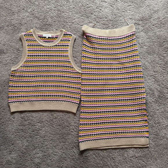 White + Warren Dresses & Skirts - White + Warren Multicolor Striped Cotton Linen Set